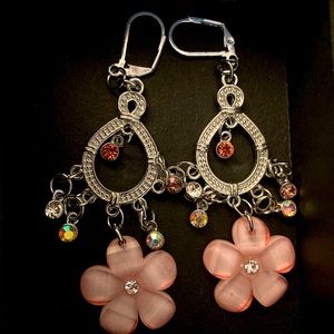 Pink flower earrings